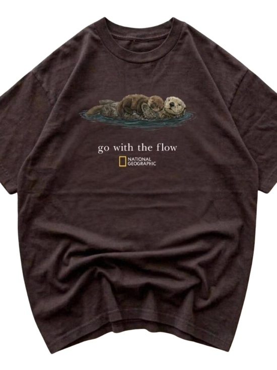 Gildan Tops - Brown 'Go With The Flow' Otter Graphic Tee